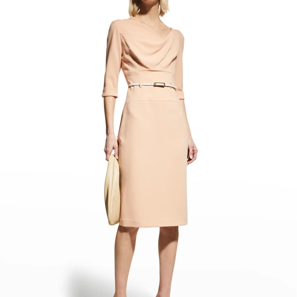 Black Halo Jackie 3/4-Sleeve Belted Dress - Fresco, Size 2